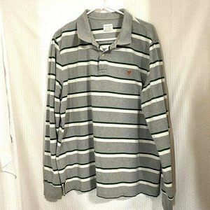 American Eagle Striped Long Sleeve Polo Shirt‎